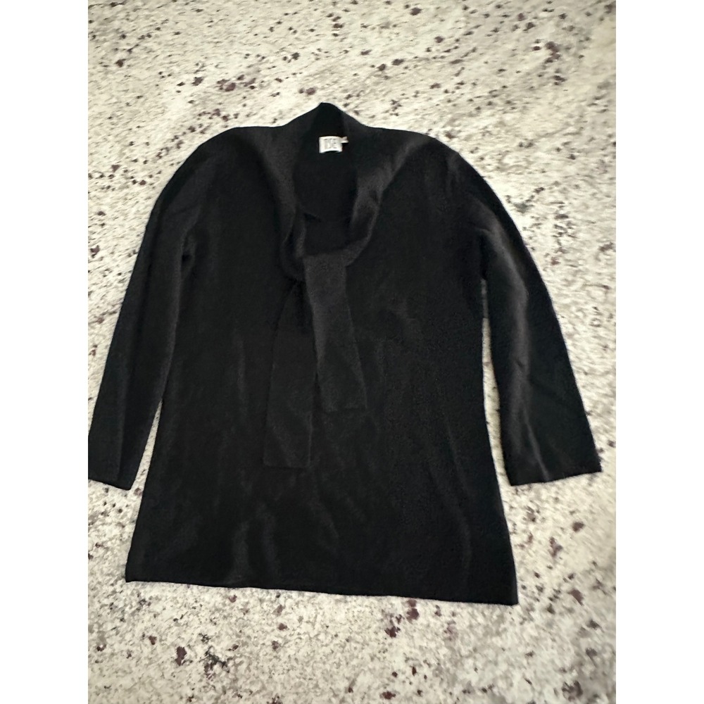 TSE Cashmere Black Tie Neck Sweater Scarf Collar Long Sleeve Knit Pullover S